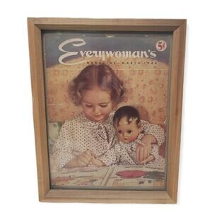 Vintage Everywomens Magazine March 1944 Cover Girl Drawing Framed - Collectible